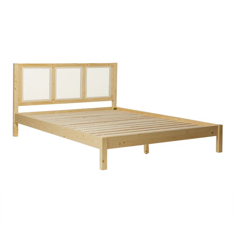 Solid Canadian Pine Wood Natural Cane Platform Bed - Furnishiaa -  -